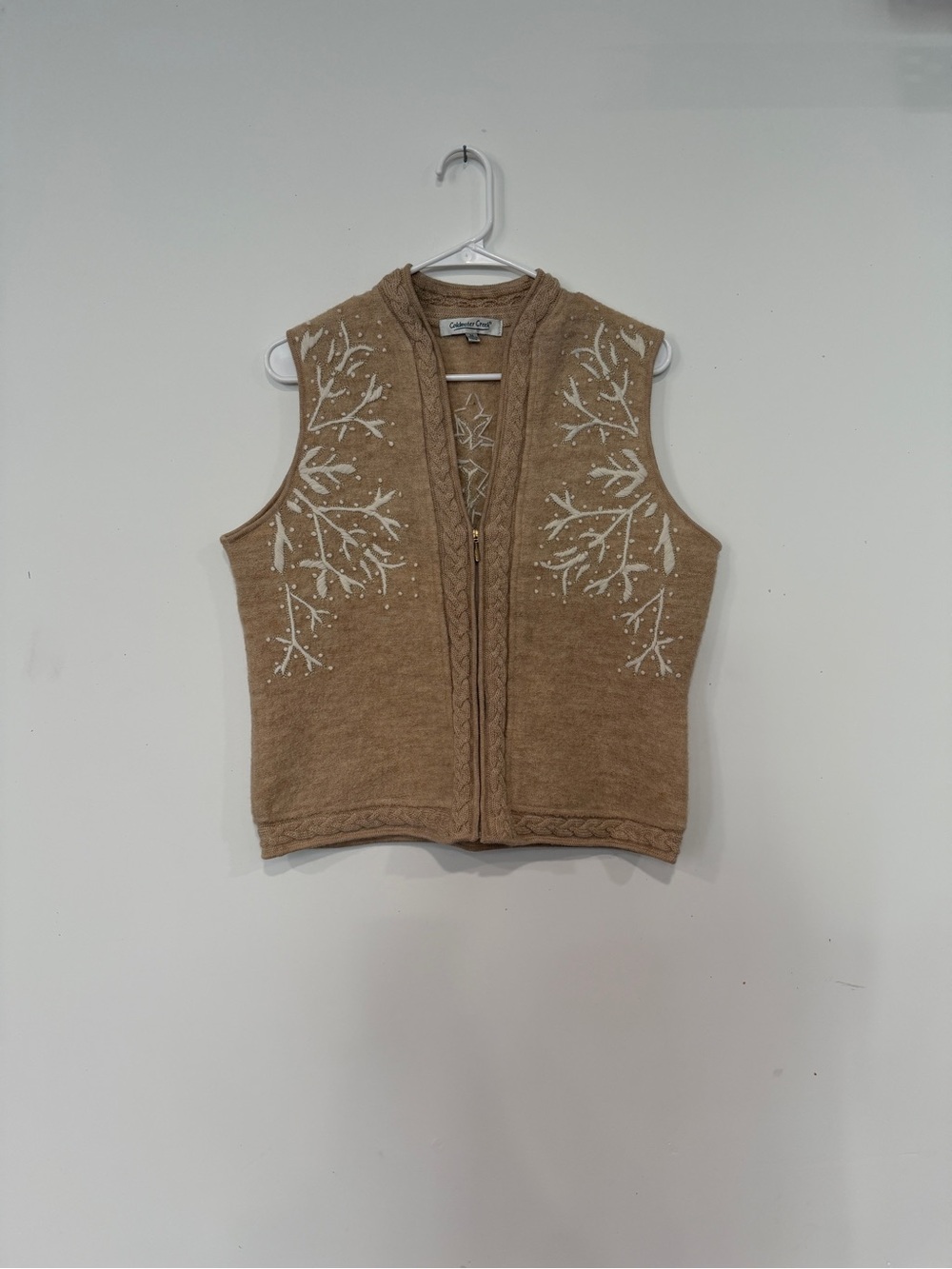 Coldwater Creek Christmas Camel Embroidered Cable Cardigan